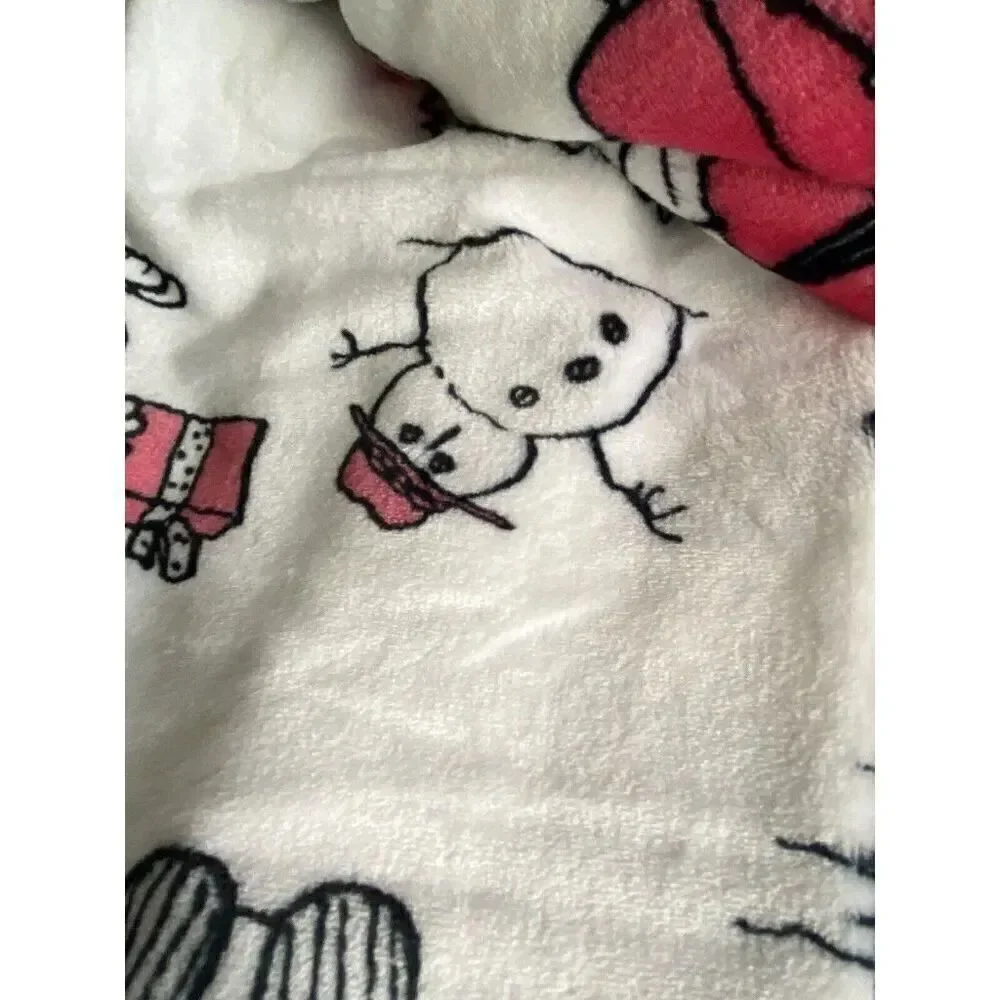 Peanuts Snoopy Pink Winter Holiday Throw‎ Blanket Christmas Snowman 50 x 70” NEW